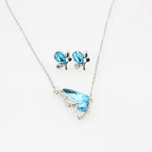 Set gioielli farfalla argento con cristalli blu e strass comprensivo di collana e orecchini