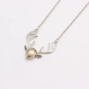 Fashion crystal reindeer pendant necklace with champagne teardrop stone for women