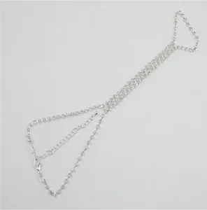 Elegant silver rhinestone foot chain with delicate crystal link and adjustable clasp