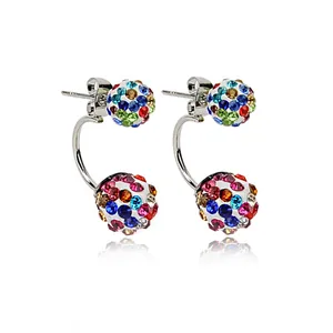 Orecchini Shamballa a doppia sfera con strass multicolore brillanti e lucidi