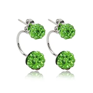 Orecchini a doppia sfera Shamballa in cristallo verde con finitura in metallo argento