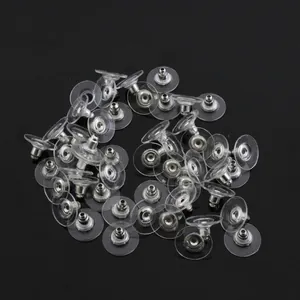 Lote de cierres para pendientes de disco transparente con núcleo de metal plateado