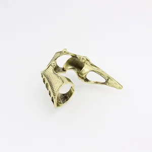 Gothic punk articulated bird skull finger ring in antique bronze finish with joints