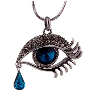 Collana lunga con ciondolo a forma di occhio in cristallo blu e goccia su catena a serpente