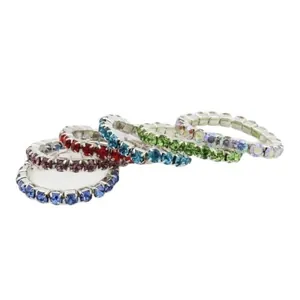 Set of five colorful rhinestone elastic toe rings featuring sparkling claw chain design