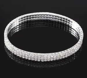 Chevillère Extensible à Trois Rangs en Alliage avec Strass Chaîne de Pied en Cristal Élastique pour Femme Mariage Fête Bijoux