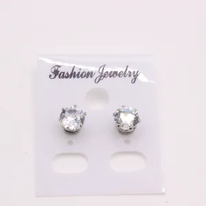 Classic round cubic zirconia magnetic stud earrings on white fashion jewelry card