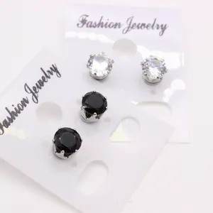 Sparkling crystal zircon magnetic stud earrings set with silver-tone prong settings