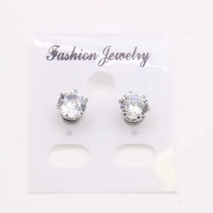 Classic round cut cubic zirconia magnetic earrings with silver six-claw setting