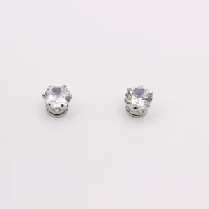 Detailed close-up of sparkling cubic zirconia magnetic stud earrings with six-prong setting