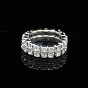Fashion Silver Alloy Rhinestone Elastic Stretch Ring For Women Wedding Party Jewelry Single Double Triple Row Style