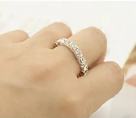 Minimalist elastic silver ring featuring a single row of sparkling crystals for women