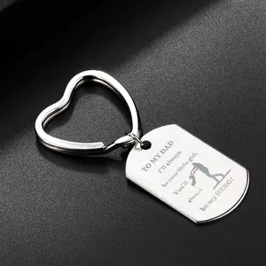 To My Dad Stainless Steel Keychain For Men Heart Ring Engraved Rectangular Tag You Are My Hero Gift For Father's Day