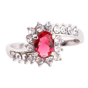 Vintage Alloy Oval Artificial Gemstone Ring With Sparkling White Rhinestone Accents Western Fashion Jewelry For Women Gift