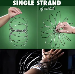 Kinetic flow ring made of single strand stainless steel showing flat and 3D shapes