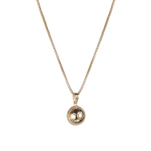 Collier avec pendentif ballon de football doré 3D et chaîne box pour passionnés