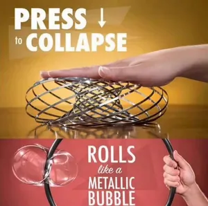 Flow ring sensory toy showing press to collapse and rolling metallic bubble motion