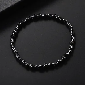 Bracelet de cheville magnétique en hématite noire avec perles rondes et ovales