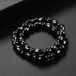 Bracelet de Cheville Magnétique Minimaliste en Hématite Noire pour Femmes Hommes Perle Géométrique Magnétothérapie Bijoux