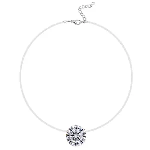 Collar Minimalista de Zirconia Flotante para Mujer Cadena de Hilo de Pesca Transparente Invisible Choker con Zirconia Redonda