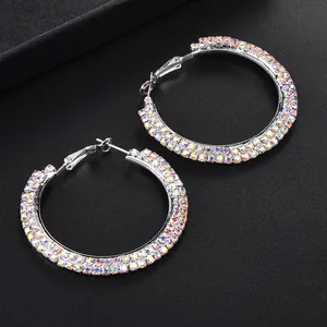 Luxury Rhinestone Hoop Earrings For Women Shiny Crystal Large Circle Earrings Alloy Inlaid Jewelry For Wedding Party Gift