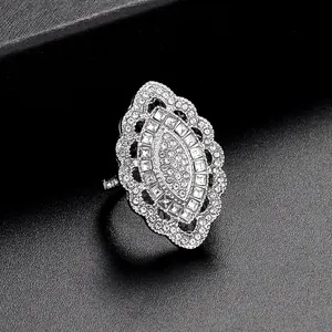 Elegant silver marquise cocktail ring with sparkling pavé crystals for formal occasions