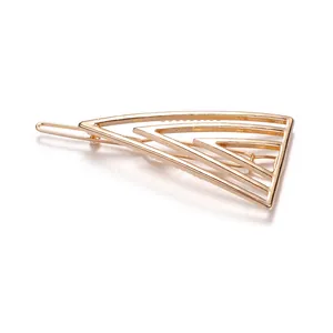 Minimalist golden geometric hollow triangle metal hair clip for women fashion