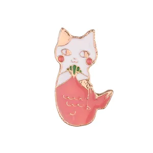 Spilla in Smalto a Forma di Gatto Sirena Cartone Animato Rosa Bianco Lega Goccia d'Olio Distintivo di Moda Spilla Gioielli per Bambini