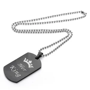 Collar de chapa militar Her King de acero inoxidable negro con cadena de bolas