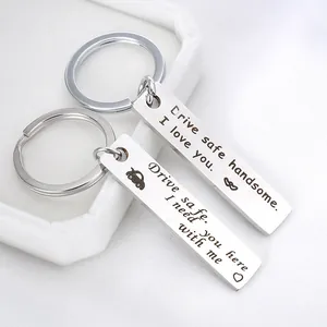 Set de llaveros Drive Safe Handsome de acero inoxidable con grabado I Love You