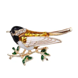 Broche De Pájaro De Esmalte Vintage En Rama De Árbol Para Mujer Aleación Diamantes De Imitación Animal Pin De Solapa Joyería Regalo