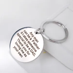 Engraved stainless steel keychain for dad with special sentimental message on white background