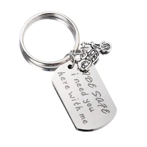 Llavero de moto en acero inoxidable plateado con grabado Ride Safe I Need You Here With Me