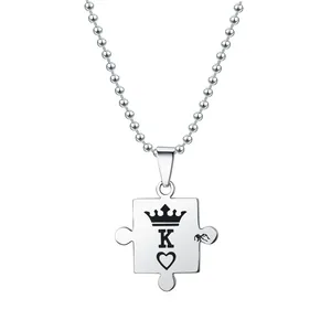 Collier puzzle en argent avec couronne King K et chaîne à perles pour hommes et femmes