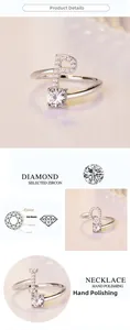 Détail de bagues argentées avec lettres en zircon et standards de qualité diamant 4C