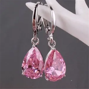 Alloy Pear Cut Crystal Drop Earrings Silver Teardrop Gemstone Leverback Earrings For Women Wedding Party Jewelry