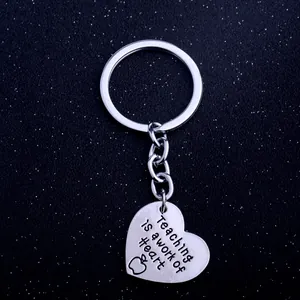 Silver Alloy Heart Keychain Teaching Is A Work Of Heart Teacher Appreciation Engraved Apple Pendant Key Ring Gift Jewelry