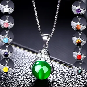 Collar con Colgante de Piedra Preciosa Redonda de Aleación Plateada Con Cadena de Caja de Zirconia Joyería Minimalista para Mujer