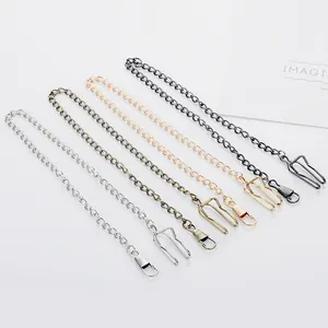 Set of four metal chain accessories with clips and clasps in silver, bronze, gold and black