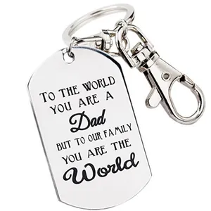 Stainless Steel Dad Keychain Dog Tag Pendant Engraved Father's Day Gift For Father Family World Key Ring Jewelry Silver