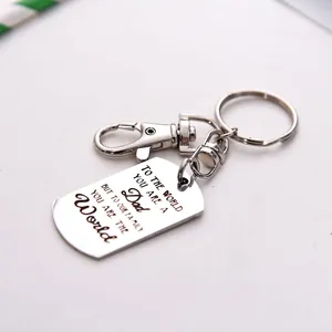 Silver DAD dog tag keychain with sentimental engraving and sturdy lobster clasp