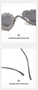 Detail van comfortabele neuspads en gebogen antislip-poten op een hart-zonnebril