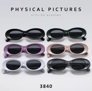 Multiple color options for retro oval sunglasses in black, purple, pink and white