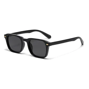 Classic vintage square sunglasses in glossy black frame with elegant gold metal accents