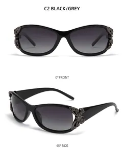 Détail de lunettes papillon noires montrant des vues de face et de profil à 45 degrés