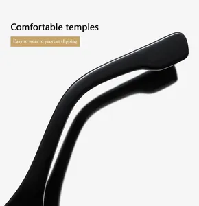 Macro shot of glossy black sunglasses temple featuring ergonomic anti-slip design