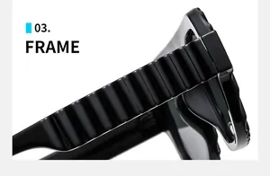 Gros plan détaillé de la monture de lunettes aviateur noire avec un design ondulé