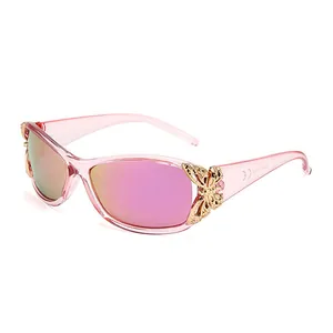 Lunettes de soleil Y2K roses polarisées pour femmes avec ornements de papillons