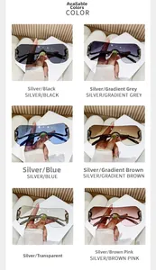 Frameless oversized wrap sunglasses in six colors including black, blue and brown