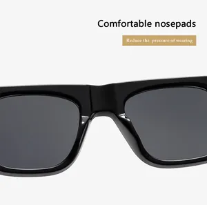 Detail of comfortable integrated nose pads on black square polarized sunglasses